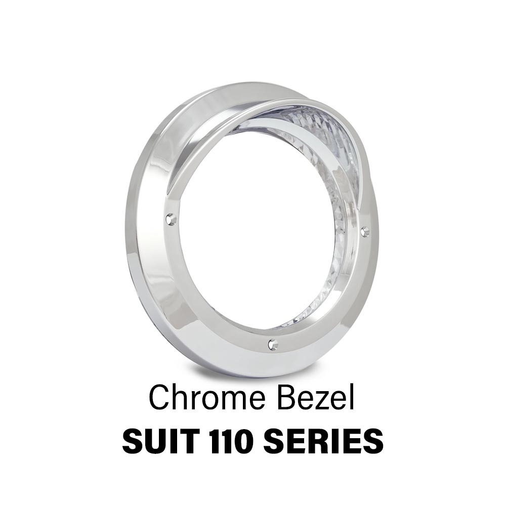 110 Series Round chrome bezel with hood, bulk packed