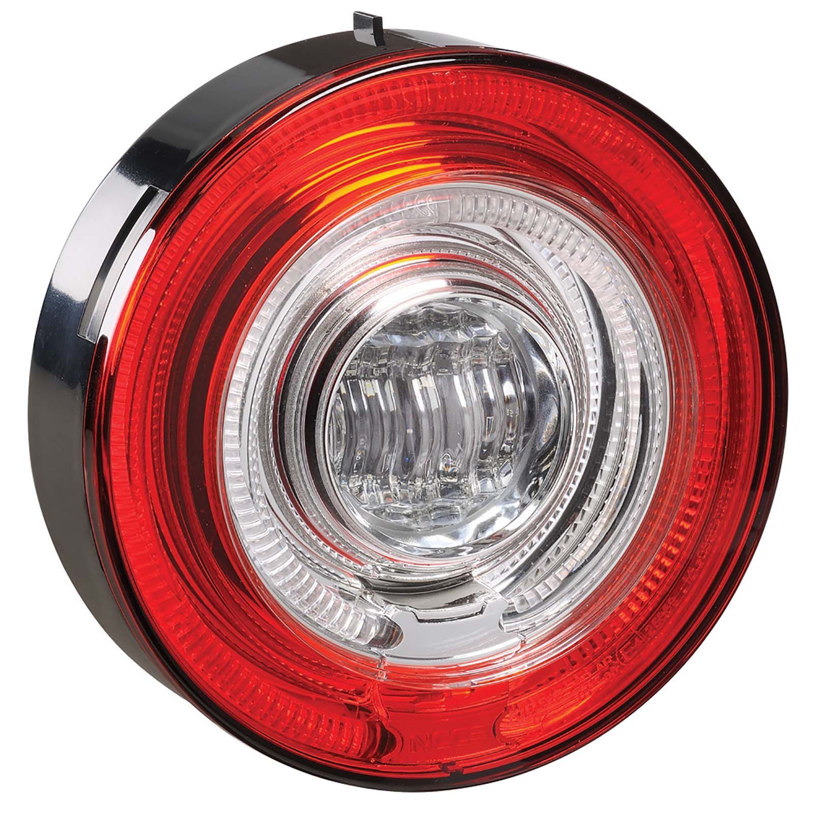 9-33V LED MODEL 57 REAR STOP LAMP (RED) WITH TAIL RING (RED) AND REVERSE (WHITE)