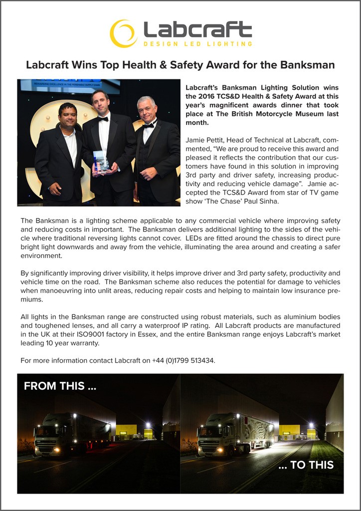 LabCraft for winning TCS&D Health and Safety Award
