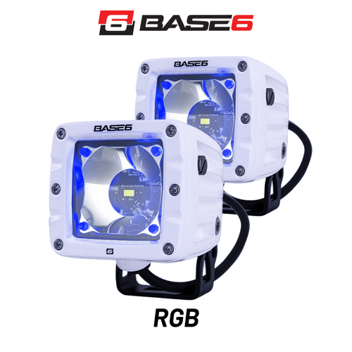 BASE6 Marine Cube Worklight, 3", RGB LED Chips, 30W, 3570, 9-36VDC, IP68 & IP69K