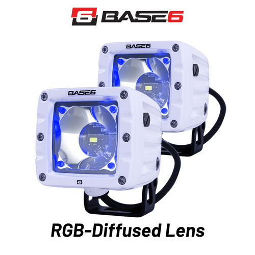 BASE6 Marine Cube Worklight, 3", Diffused Lens,  RGB LED Chips, 30W, 3570 & 9-36VDC, IP68 & IP69K