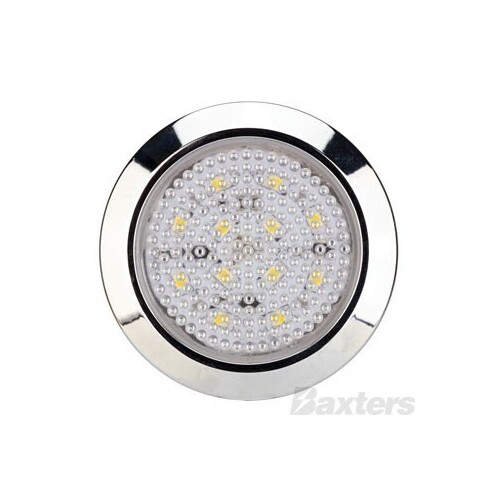 LED Interior Lamp Round Chrome Surface Mount 12V 70mm x 14mm Cool White 6000K Chrome Bracket