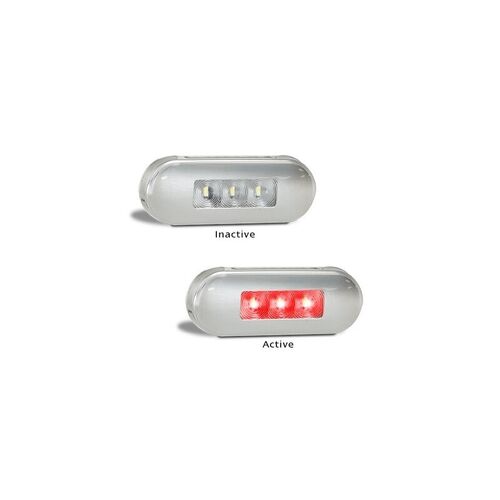 Red Rear End Outline Marker, clear lens coloured LEDs, stainless steel bezel, 12-24V, 86x31x10mm, Blister Pack, ADR, 46821