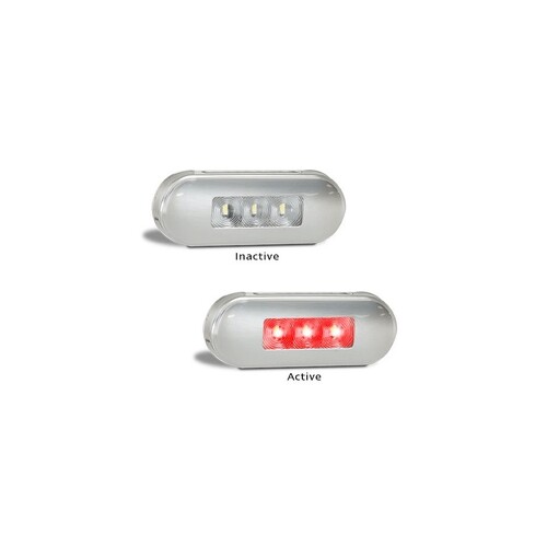 Red Rear End Outline Marker, clear lens coloured LEDs, stainless steel bezel, 12-24V, 86x31x10mm, Bulk, ADR, 46821