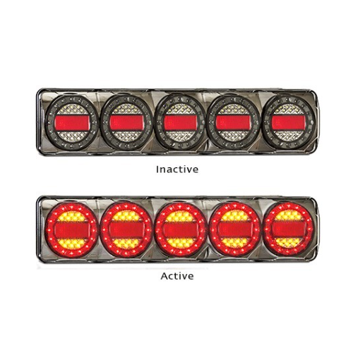 MAXILAMP 5 LAMP COMBINATION BLACK CHROME, STOP/TAIL/IND/REFLECTOR, MULTI VOLT 12-24V, 600X135X40MM, 