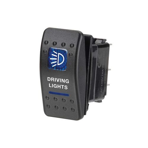 12 Volt Illuminated Off/On Sealed Rocker Switch with "Driving Lights" Symbol (Blue - NARVA Part No. 63132BL