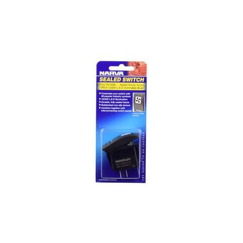 12/24V Off/On LED Illuminated Sealed Rocker Switch (Blue) - NARVA Part No. 63159BL