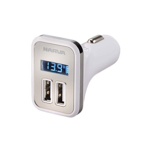 DUAL USB ADAPTOR WITH LED VOLT/AMP METER DISPLAY (Blister pack of 1) - NARVA Part No. 81057BL