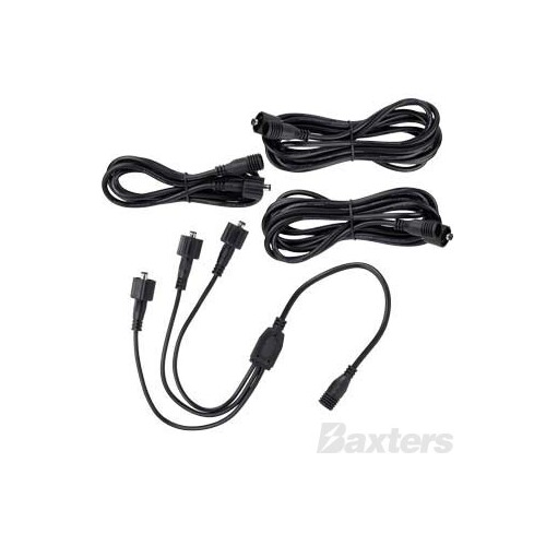 LED Camp Light DC Extension Kit 4pc - 3 Way Splitter 2x2.5m 1x1.2m Leads Suits White Bars Roadvision
