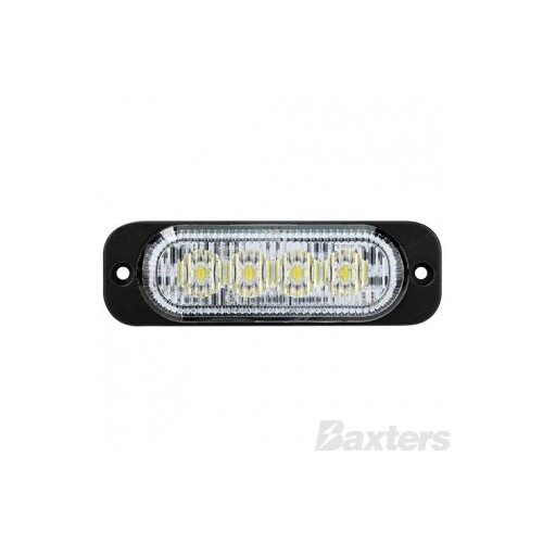 LED Strobe Module White Surface Mount 10-30V 4 LED 12W 12 Flash Patterns Synchronizable Class 1 101x32x14mm