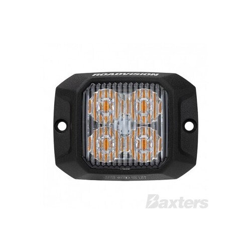 LED Strobe Module Amber Surface Mount 10-30V 4 LED 12W 10 Flash Patterns Synchronizable Class 1 73x55x14mm