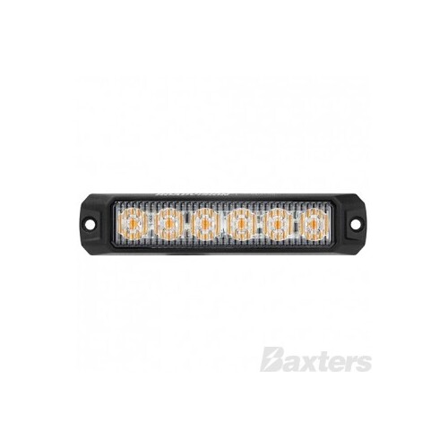 LED Strobe Module Amber Surface Mount 10-30V 6 LED 18W 12 Flash Patterns Synchronizable Class 1 130x28x12mm