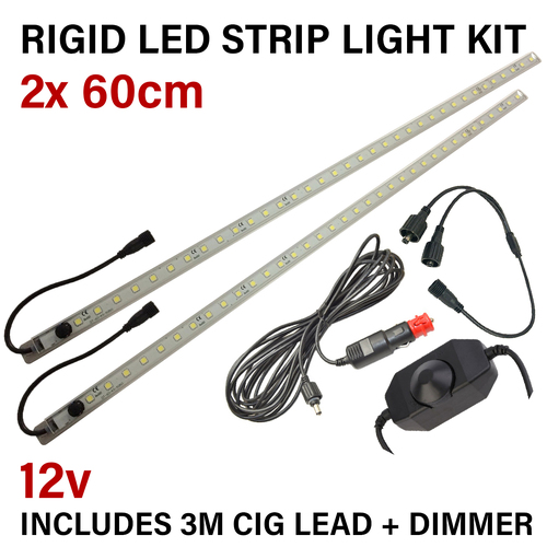 2 x 600mm (60cm) White Rigid LED Campsite Strip Light Kit 2